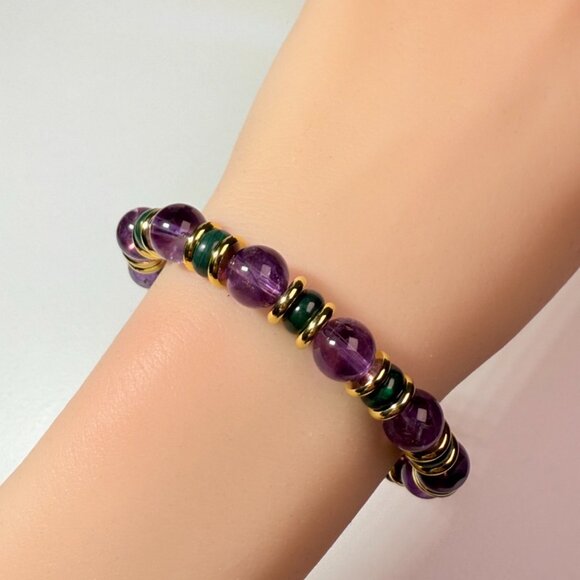Amethyst & Malachite Jewelry Set – Bracelet + Earring - Picture 10 of 12